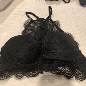 High neck padded lace racer back bra
